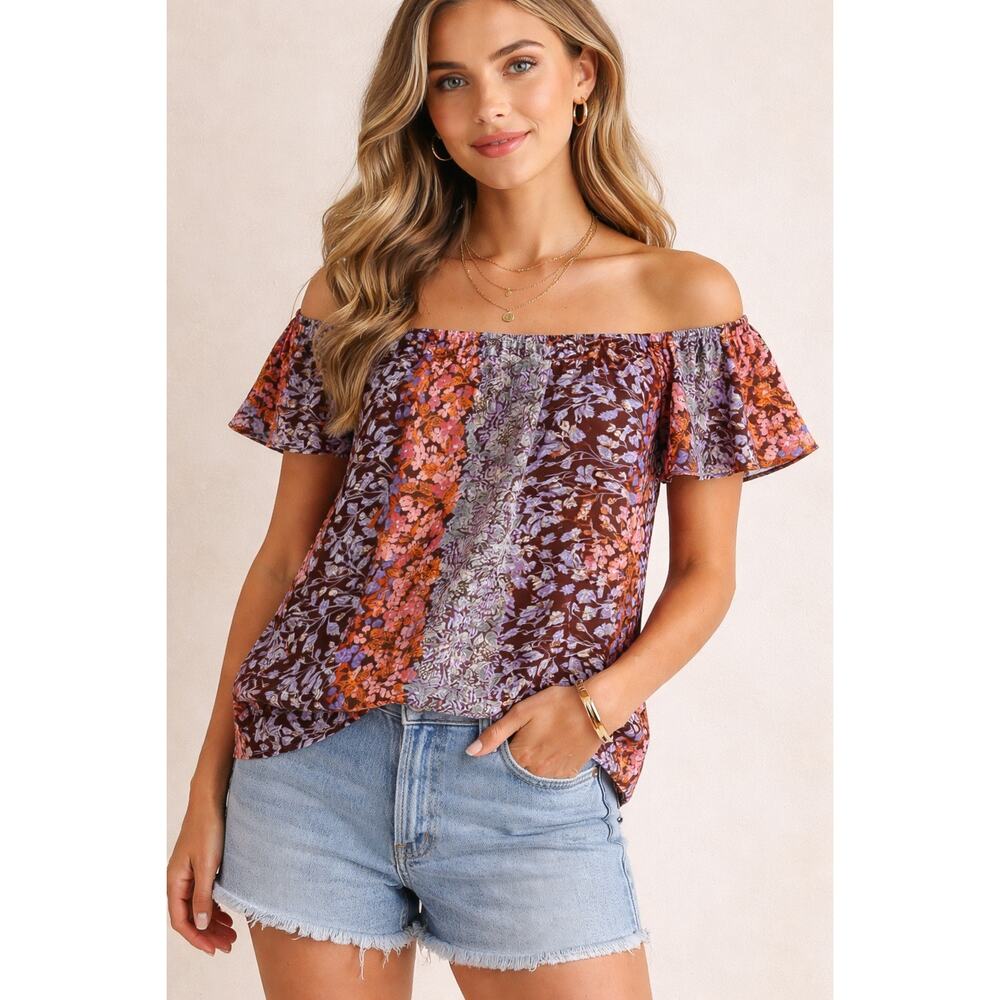 Maeve Anthropologie Floral Off Shoulder Romantic Boho Ruffle Top Size Small